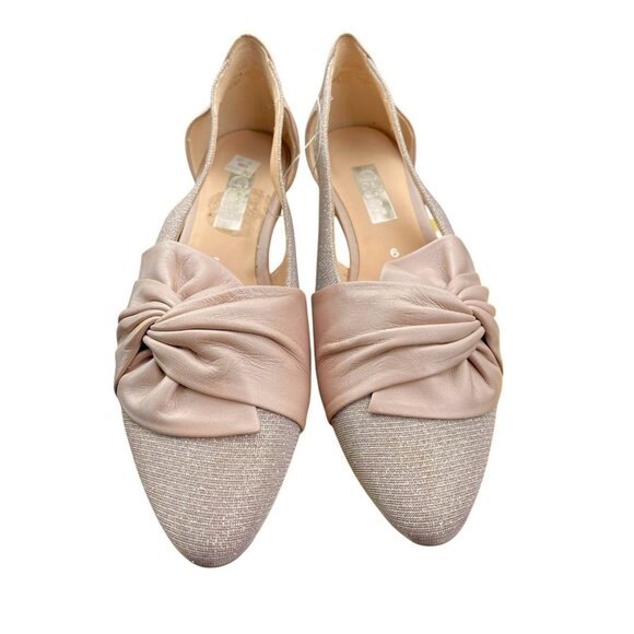 NEW Gabor Blush Pink Shimmer D'Orsay Ballet Flats Leather Wrap Bow Elegant Shoes - Picture 2 of 5